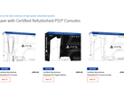 Een screengrab van Sony's Certified Refurbished PlayStation 5-consoles op PlayStation Direct