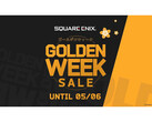 Een promotionele afbeelding voor Square Enix's Gouden Week Uitverkoop 2025 met Golden Week geschreven in vette letters met de data van het evenement onderaan. (Afbeelding: Square Enix)