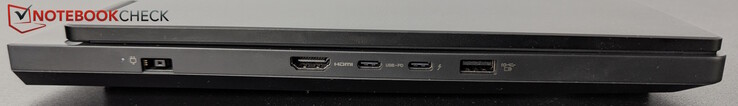 Links: Voeding, HDMI, USB-C met TB 4 (DP), USB-C (10 Gbps, PD 65-100W, DP), USB-A (10 Gbps, Altijd aan)