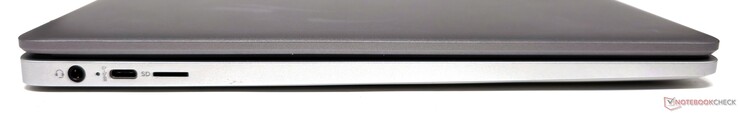 Links: 3,5 mm combo audio-aansluiting, USB 3.0 Type-C, microSD-kaartlezer