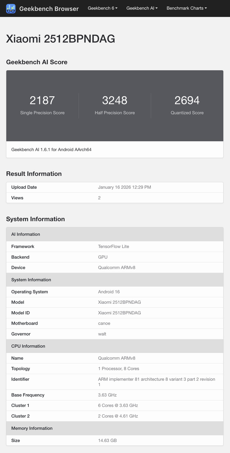 (Afbeeldingsbron: Geekbench)
