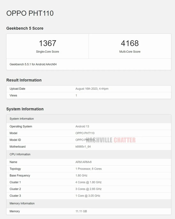 De Find N3 Flip lijkt een 2023 vlaggenschip chipset te hebben - alleen niet de nieuwste versie. (Bron: Geekbench via NashvilleChatterClass)