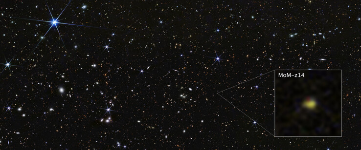 Webb-afbeelding van sterrenstelsel MoM-z14