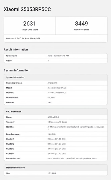 Xiaomi Pad 7S Pro op Geekbench