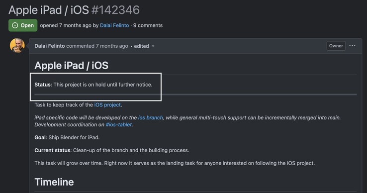 Blender heeft verklaard dat het iPad project nu on hold staat.
