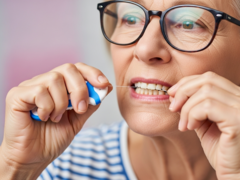 Een afbeelding van een flossende vrouw. Flossen zou een nieuw vaccinatiemiddel kunnen worden (Afb.bron: AI-gegenereerde afbeelding)