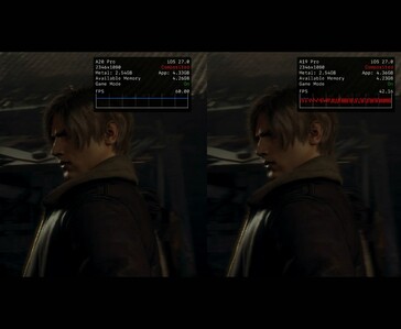 Resident Evil 4 draait op de iPhone 18 Pro Max en iPhone 17 Pro Max, waarbij het verschil in FPS wordt getoond.