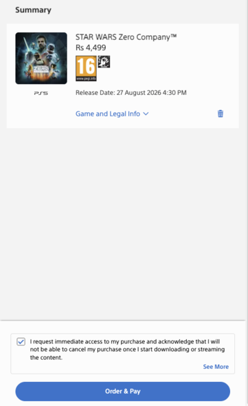 Pop-upvenster van de PlayStation Store India vóór de aankoop.