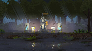 Een afbeelding van een standbeeld in Kingdom: New Lands