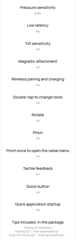 Huawei geeft een lijst van de functies van de M-Pencil Pro op haar website.