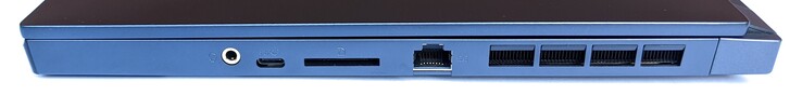 Rechterkant: gecombineerde 3.5-mm audiopoort, USB 3.2 Gen2 Type-C, SD kaartlezer, GigabitLAN, ventilatie