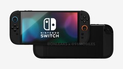 Uitgelekte renders van de Nintendo Switch 2 onthullen een veel groter scherm dan dat van zijn voorganger. (Afbeeldingsbron: 91Mobiles & OnLeaks)