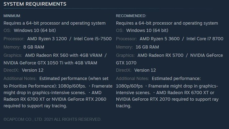 Resident Evil Village systeemvereisten. (Afbeeldingsbron: Steam)