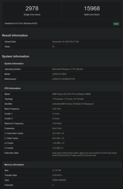 Ryzen AI 9 HX 470 Geekbench notering (bron: Geekbench)