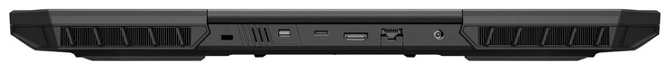 Achterkant: Sleuf voor kabelslot, mini Displayport 1.4a (G-Sync), USB 3.2 Gen 2 (USB-C), HDMI 2.1, Gigabit Ethernet, voedingsaansluiting
