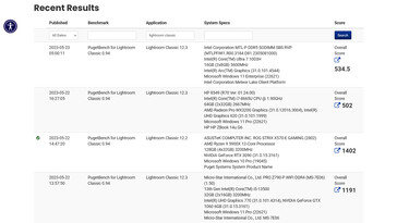 Intel Meteor Lake Core Ultra 7 1003H en Core i7-8665U op PugetBench Lightroom Classic. (Bron: PugetBench)