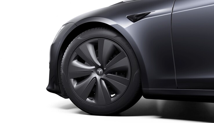 Randaanzicht van Tesla's nieuwe kleur Stealth Grey