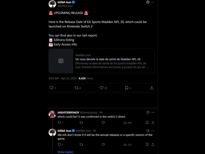 Billbil-kun Madden NFL 26 X post lek (Afbeelding bron: screenshot, Billbil-kun X account)