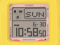 De Casio Baby-G BGD-10KPM-7 heeft een bijna vierkante digitale wijzerplaat waarop behoorlijk wat informatie wordt weergegeven.