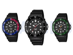 Van links naar rechts afgebeeld: Casio MRW-240H-1E1JF, MRW-240H-1E2JF en MRW-240H-1E3JF.