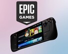 Epic Games logo gezien boven Valve Steam Deck