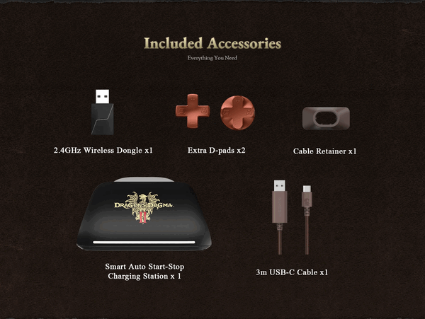 De GameSir G7 Pro Dragon's Dogma II Edition wordt geleverd met een handvol accessoires.