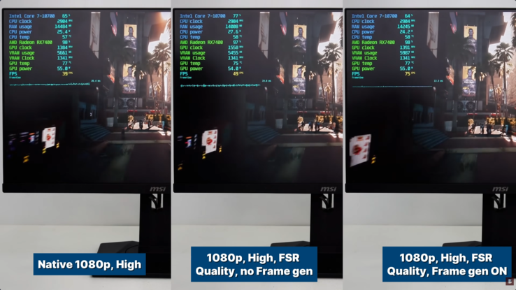 Benchmarking van CyberPunk op de RX 7400 / Intel Core i7-10700 setup.