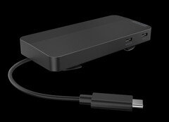 De USB-C Dual Display Travel Dock kan een laptop opladen tot 100 W met een compatibele voeding. (Afbeeldingsbron: Lenovo)