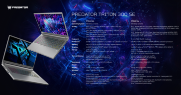 Acer Predator Triton 300 SE specificatieblad (afbeelding via Acer)