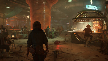 Een afbeelding van een bar in Star Wars Outlaws.