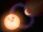 Een artistieke illustratie van een exoplaneet en een ster.