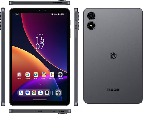 De Alldocube iPlay 80 mini Pro, afgebeeld vanuit verschillende hoeken