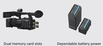 De HXR-NX800 en PXW-Z200 kunnen meer dan vier uur non-stop opnemen op twee CFexpress Type A- of SD-geheugenkaarten met het optionele BP-U100 97 Wh batterijpakket. (Afbeeldingsbron: Sony)