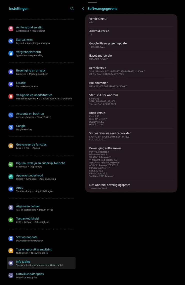 Een screen-grab van One UI 6 op een Tab S8 Ultra. (Bron: Samsung via SamMobile)