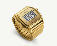 Het MM6 Maison Margiela x Timex T80 gouden ringhorloge, afgebeeld. (Afbeelding bron: Timex)