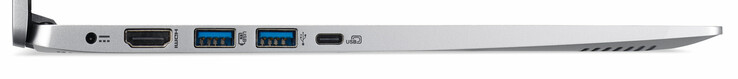 Linkerkant: stroomadapter, HDMI, 3x USB 3.1 Gen 1 (2x Type-A, 1x Type-C)