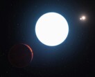 Een artistieke illustratie van een neutronenster en planeten.