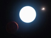 Een artistieke illustratie van een neutronenster en planeten.