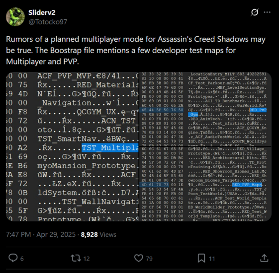 Sliderv2 Assassin's Creed Shadows datamining X post (Afbeeldingsbron: screenshot, Sliderv2 X account)
