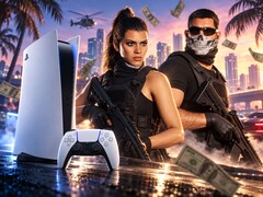 GTA 6-personages naast een PS5 en een DualSense-controller.