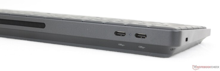 Achterkant: USB-C 4.0 met DisplayPort 2.1 + Power Delivery (40 Gbps), USB-C 3.2 Gen. 2 met DisplayPort 1.4 + Power Delivery (10 Gbps)