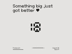  Kaderaankondiging teaser met de emoticon naar links gedraaid om het getal 18 te onthullen