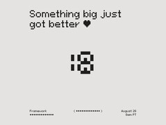 Kaderaankondiging teaser met de emoticon naar links gedraaid om het getal 18 te onthullen