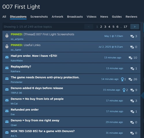 Denuvo klachten in 007 First Light stoom forum