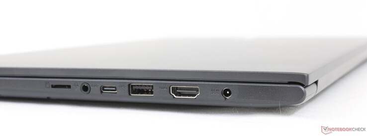 Rechts: MicroSD-sleuf, 3,5 mm combo audio, USB-C, USB-A 3.2 Gen. 1, HDMI 1.4
