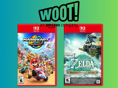 Detailhandeldozen van Mario Kart World en The Legend of Zelda: Tears of the Kingdom met Woot-logo (bron: Amazon, Woot met bewerkingen)