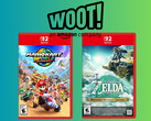 Detailhandeldozen van Mario Kart World en The Legend of Zelda: Tears of the Kingdom met Woot-logo (bron: Amazon, Woot met bewerkingen)