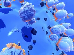 Afgebeeld: Adelaarsblik op bos en rotsen, vastgelegd met in-game camera (Bron: Screenshot van Studio Gauntlet's Sno: Ultimate Freeriding)