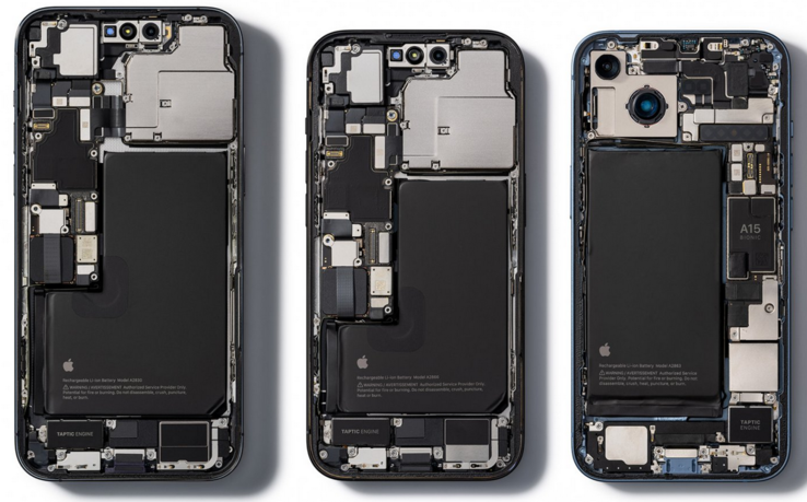 Interne onderdelen en batterij van de iPhone 14-serie. (Bron: iFixit)