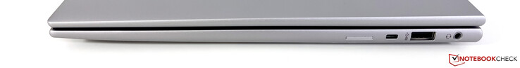 Rechts: Nano SIM-slot (optioneel voor WWAN-modellen), Kensington Nano Lock, USB-A 3.2 Gen.1 (5 GBit/s), 3,5 mm audio